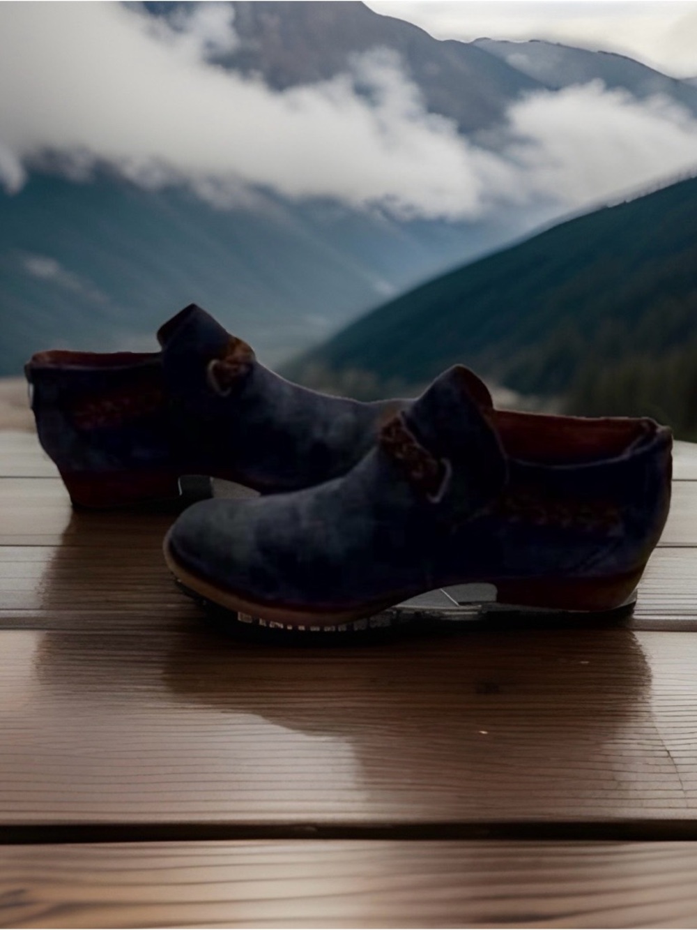 BORN Women’s Suede Ankle Boot with Braided Belt Accent - Navy size 6.5 M shoes